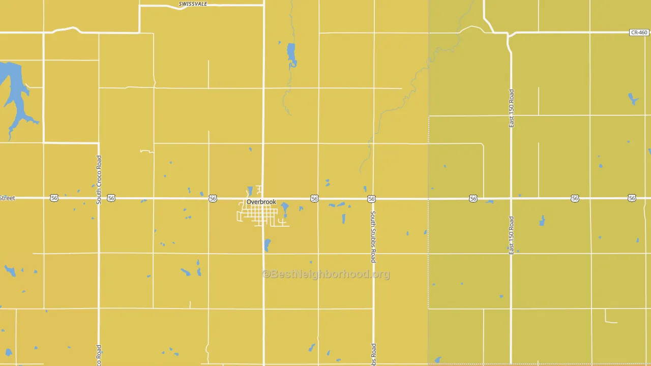 Map of the best neighborhoods in the 66524 area, with better matches in green and worse matches in red