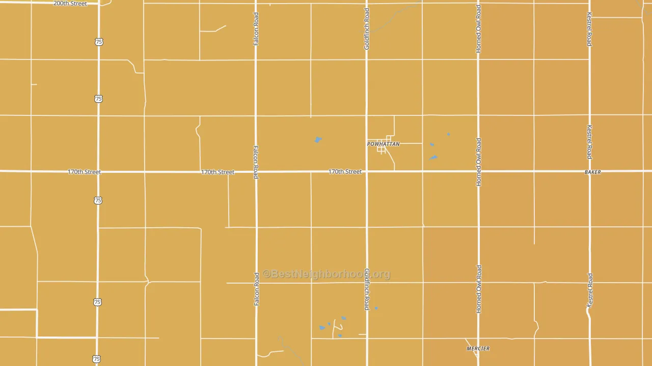 Map of the best neighborhoods in the 66527 area, with better matches in green and worse matches in red