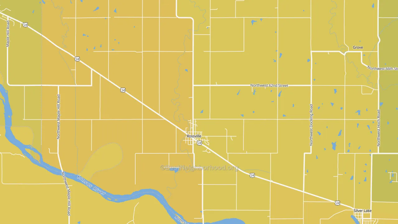 Map of the best neighborhoods in the 66533 area, with better matches in green and worse matches in red