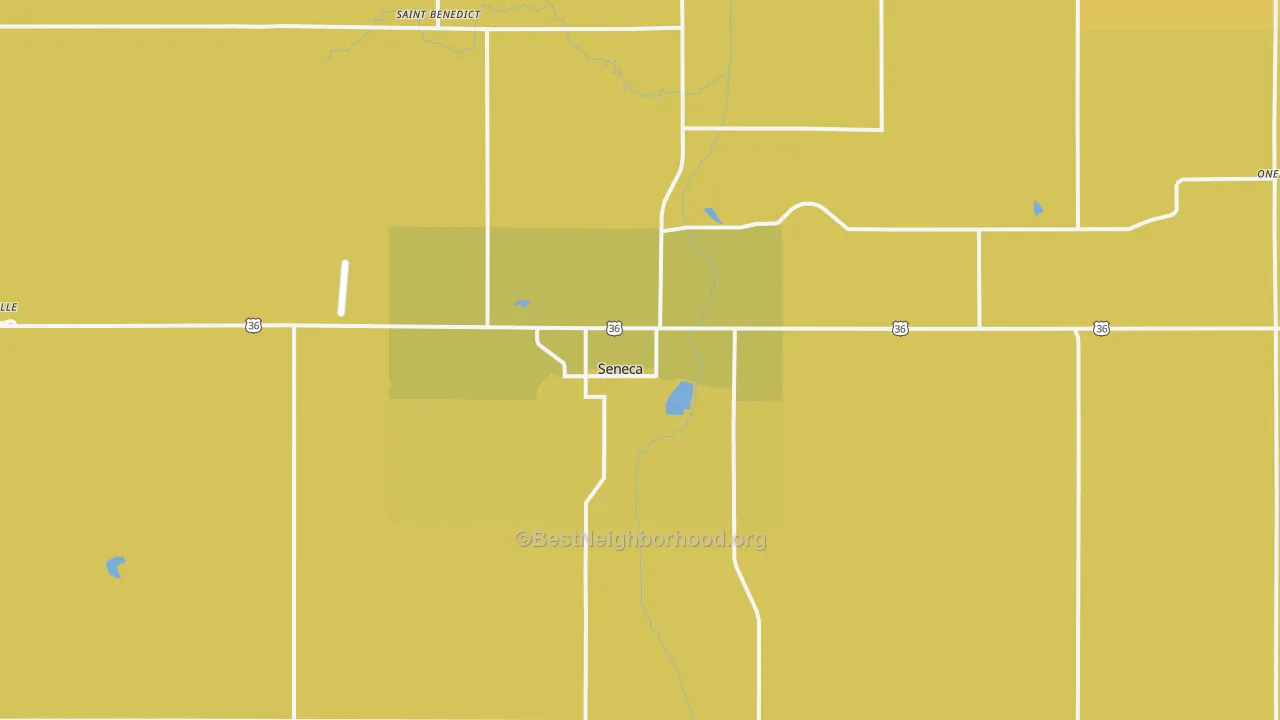 Map of the best neighborhoods in the 66538 area, with better matches in green and worse matches in red