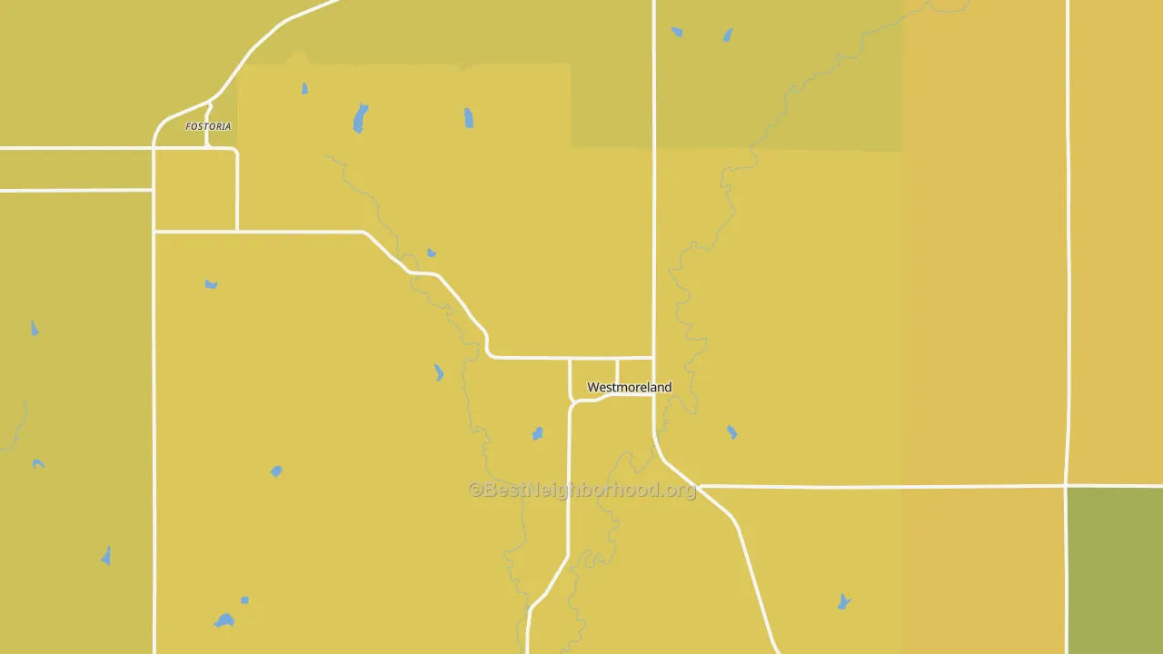 Map of the best neighborhoods in the 66549 area, with better matches in green and worse matches in red
