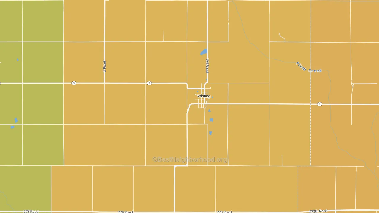 Map of the best neighborhoods in the 66552 area, with better matches in green and worse matches in red