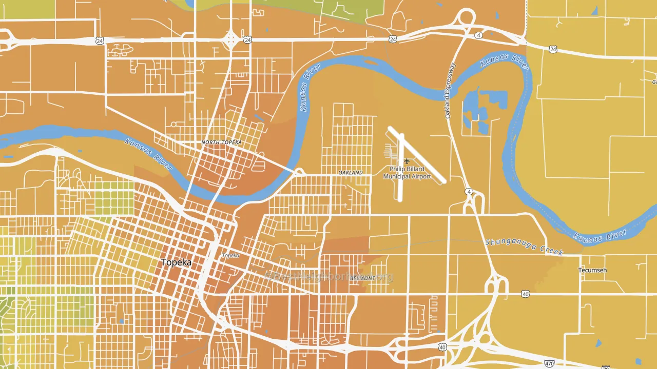 Map of the best neighborhoods in the 66616 area, with better matches in green and worse matches in red