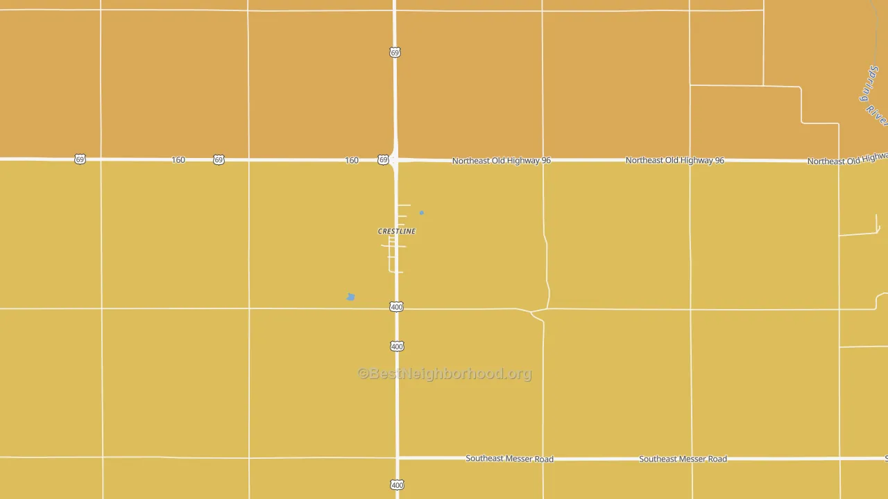 Map of the best neighborhoods in the 66728 area, with better matches in green and worse matches in red