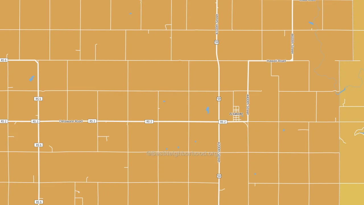 Map of the best neighborhoods in the 66732 area, with better matches in green and worse matches in red