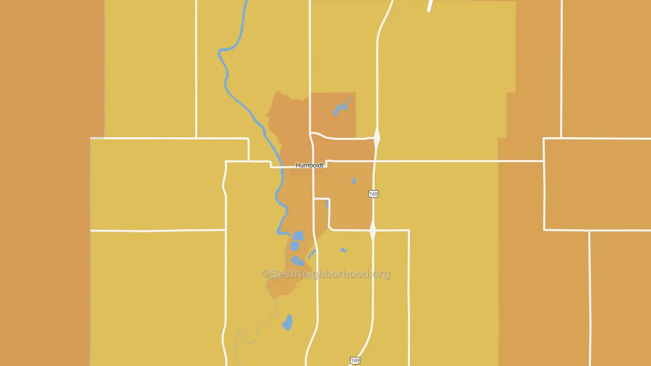 Map of the best neighborhoods in the 66748 area, with better matches in green and worse matches in red