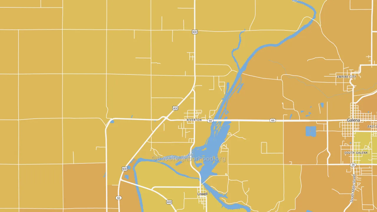 Map of the best neighborhoods in the 66770 area, with better matches in green and worse matches in red