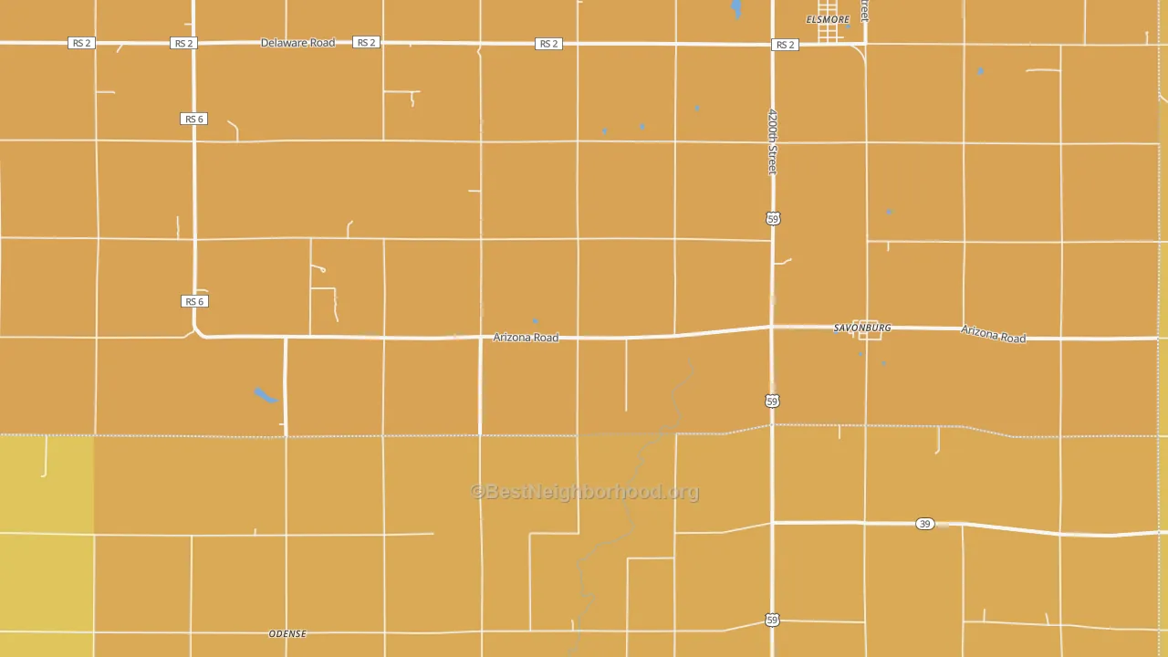 Map of the best neighborhoods in the 66772 area, with better matches in green and worse matches in red