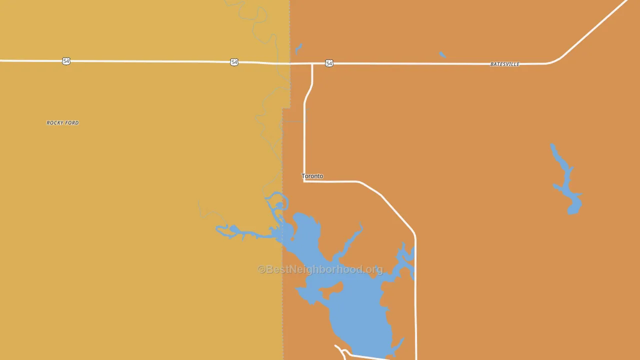 Map of the best neighborhoods in the 66777 area, with better matches in green and worse matches in red