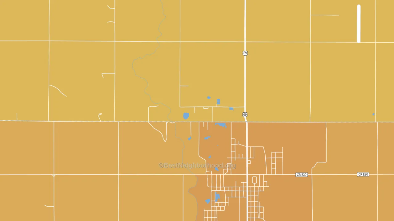 Map of the best neighborhoods in the 66778 area, with better matches in green and worse matches in red