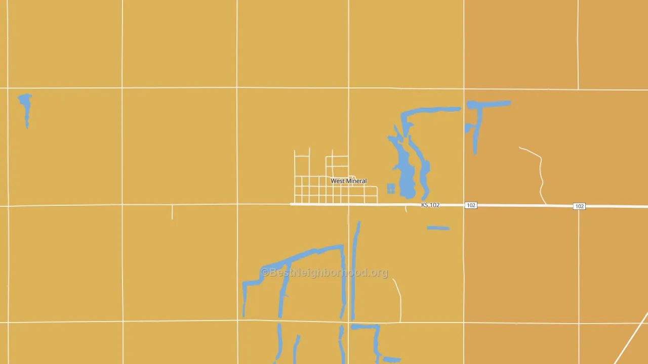 Map of the best neighborhoods in the 66782 area, with better matches in green and worse matches in red