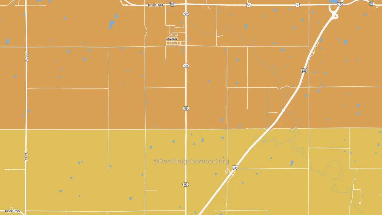 Map of the best neighborhoods in the 66830 area, with better matches in green and worse matches in red