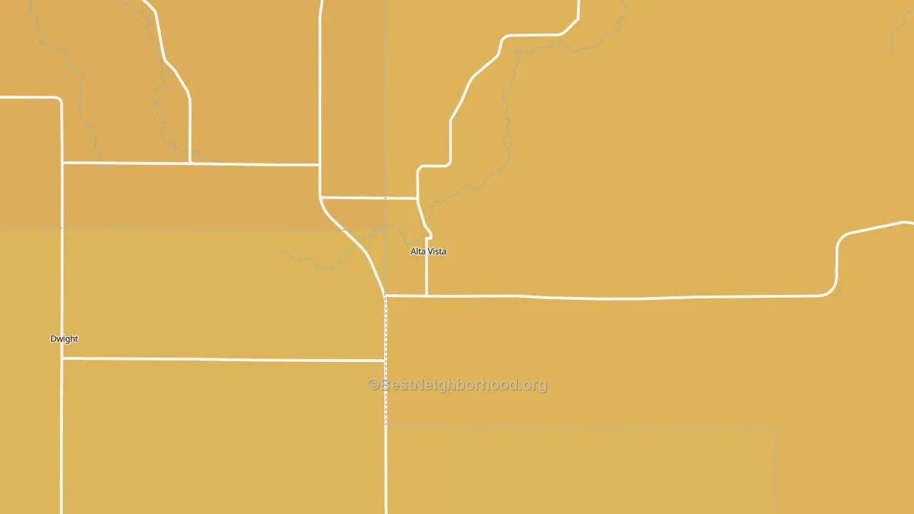 Map of the best neighborhoods in the 66834 area, with better matches in green and worse matches in red