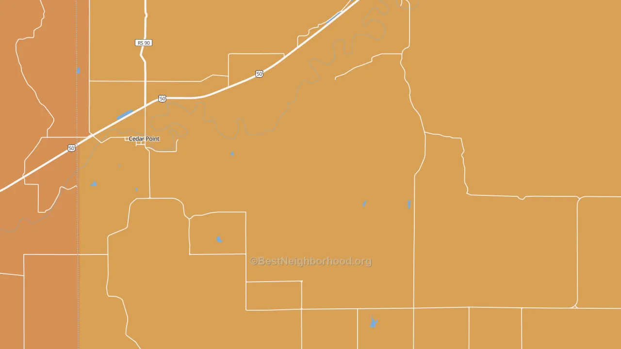 Map of the best neighborhoods in the 66843 area, with better matches in green and worse matches in red