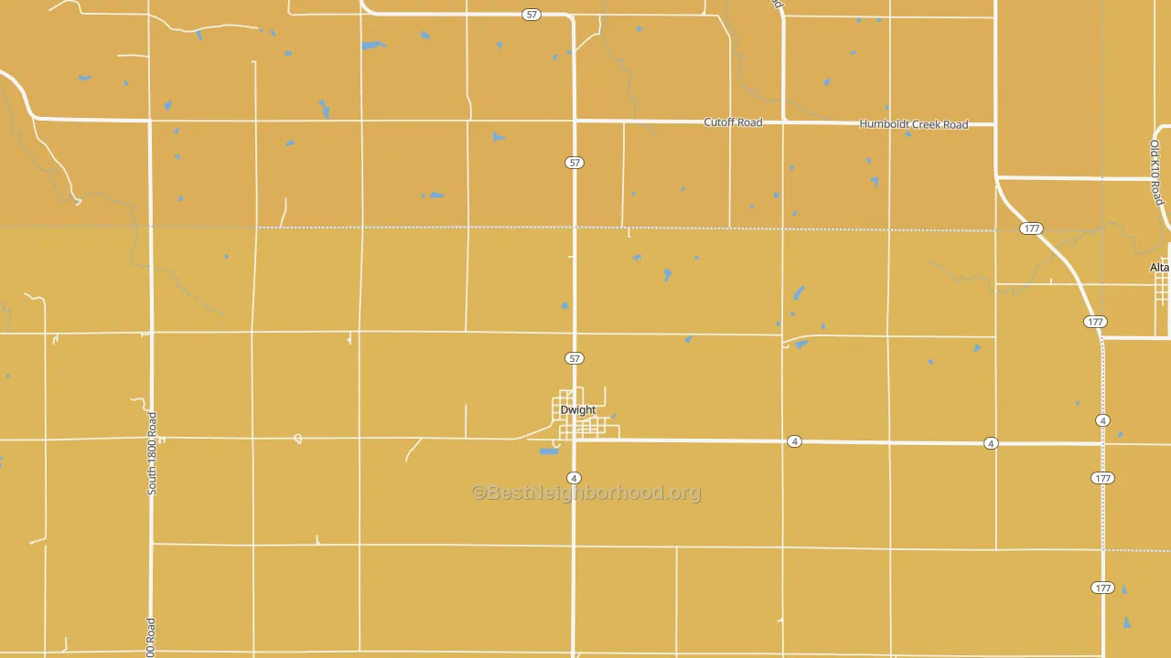 Map of the best neighborhoods in the 66849 area, with better matches in green and worse matches in red
