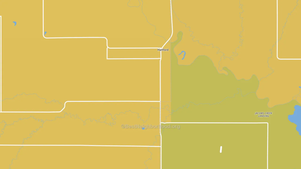 Map of the best neighborhoods in the 66854 area, with better matches in green and worse matches in red