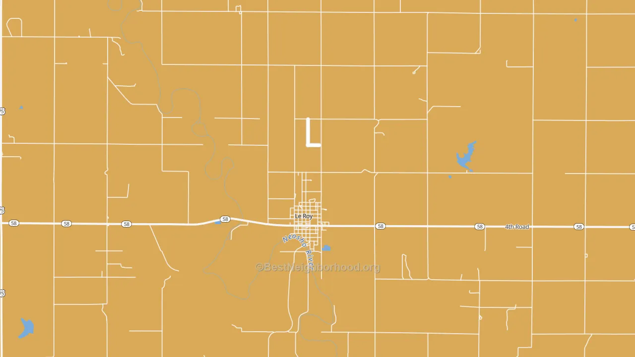 Map of the best neighborhoods in the 66857 area, with better matches in green and worse matches in red