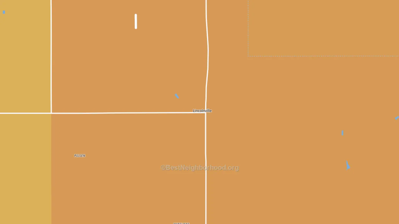 Map of the best neighborhoods in the 66858 area, with better matches in green and worse matches in red