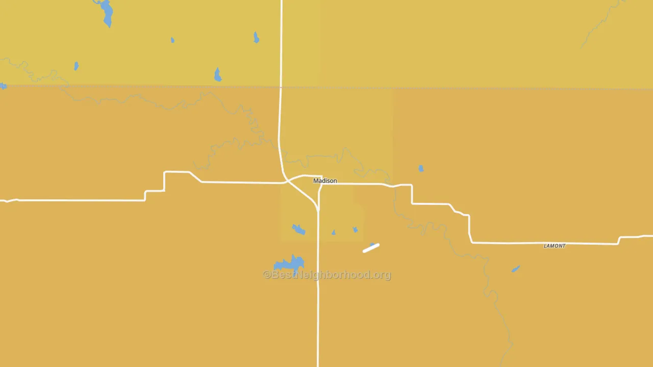 Map of the best neighborhoods in the 66860 area, with better matches in green and worse matches in red