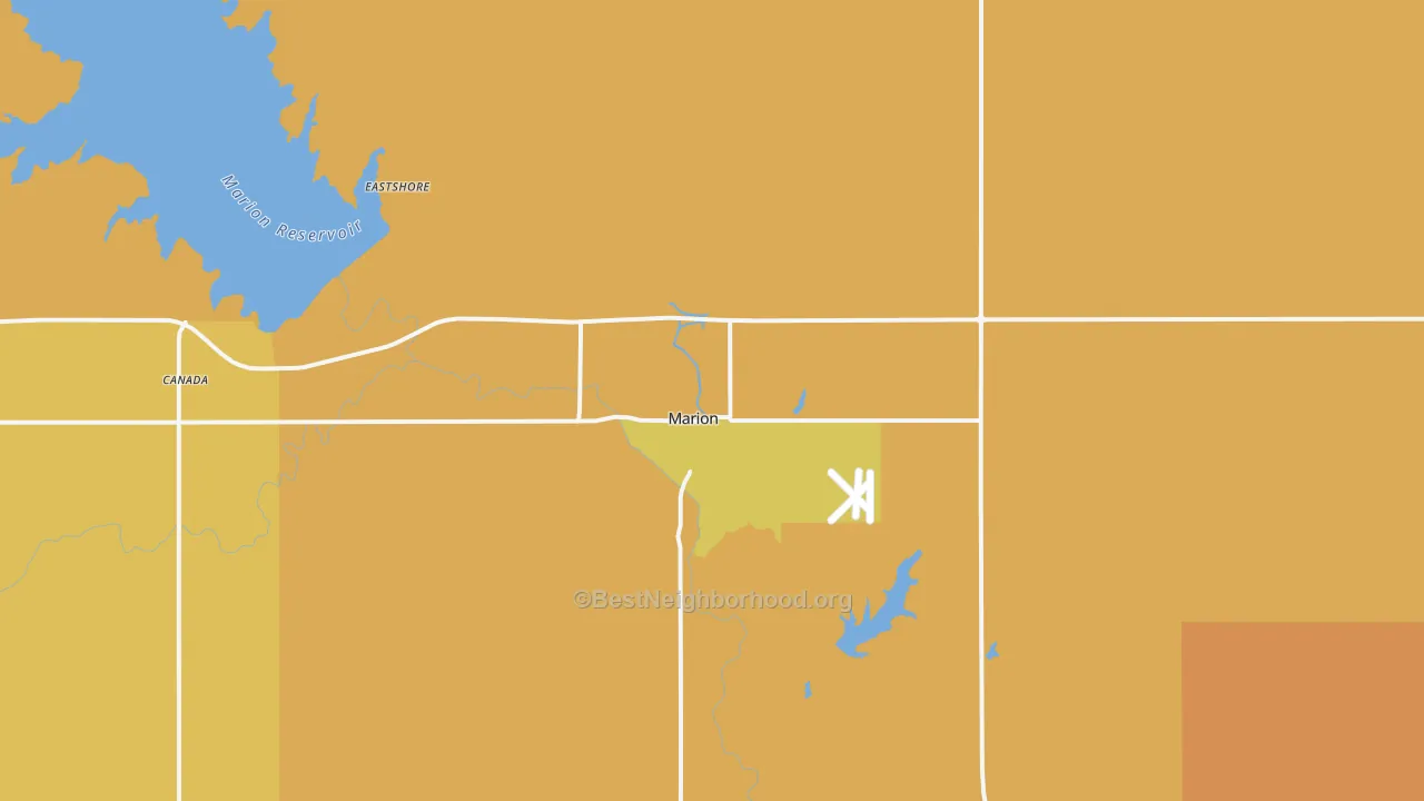 Map of the best neighborhoods in the 66861 area, with better matches in green and worse matches in red