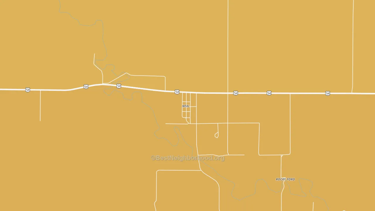 Map of the best neighborhoods in the 66863 area, with better matches in green and worse matches in red