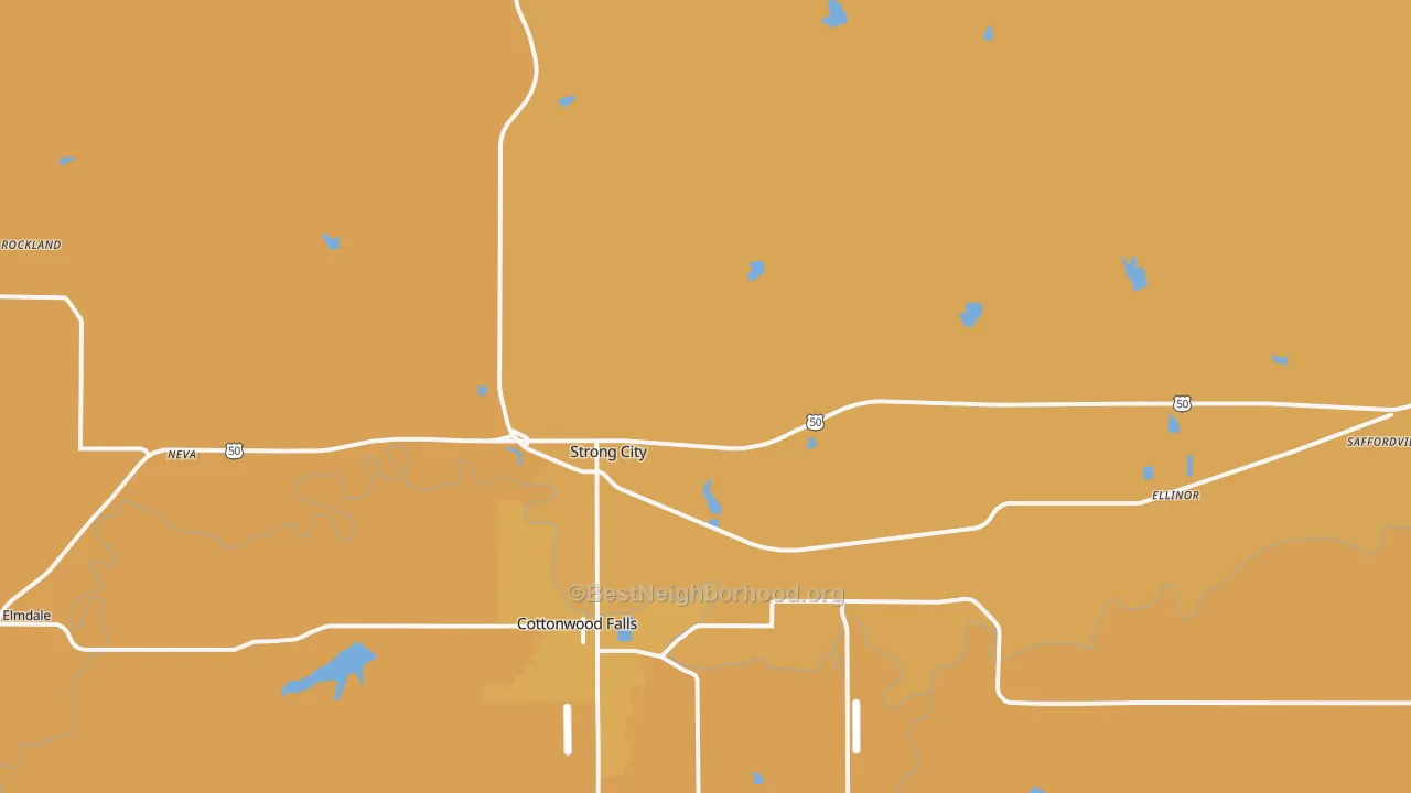 Map of the best neighborhoods in the 66869 area, with better matches in green and worse matches in red