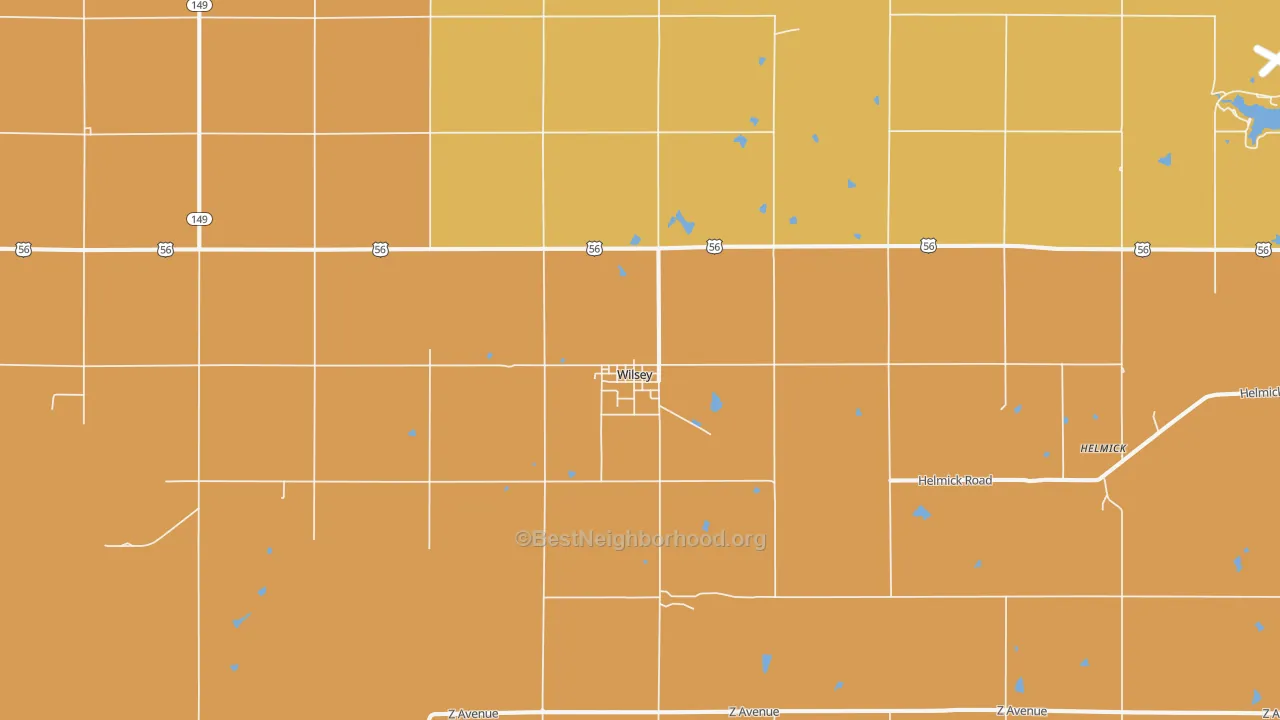 Map of the best neighborhoods in the 66873 area, with better matches in green and worse matches in red