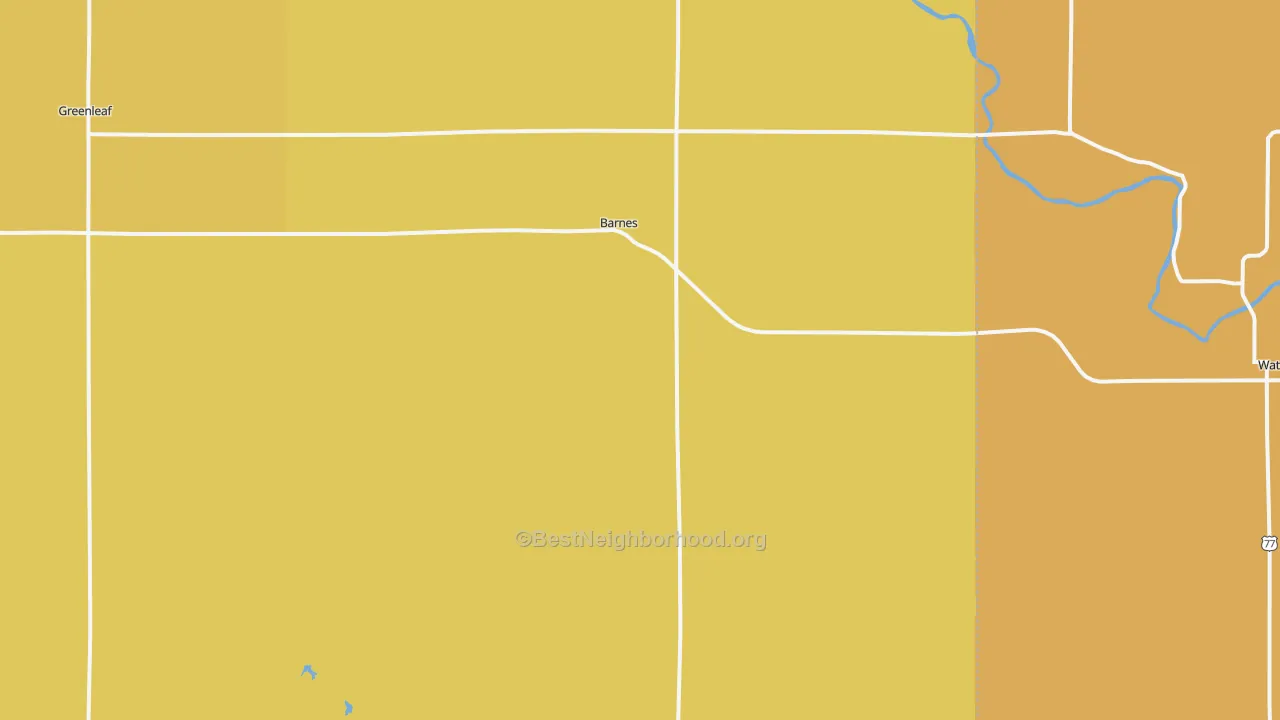 Map of the best neighborhoods in the 66933 area, with better matches in green and worse matches in red