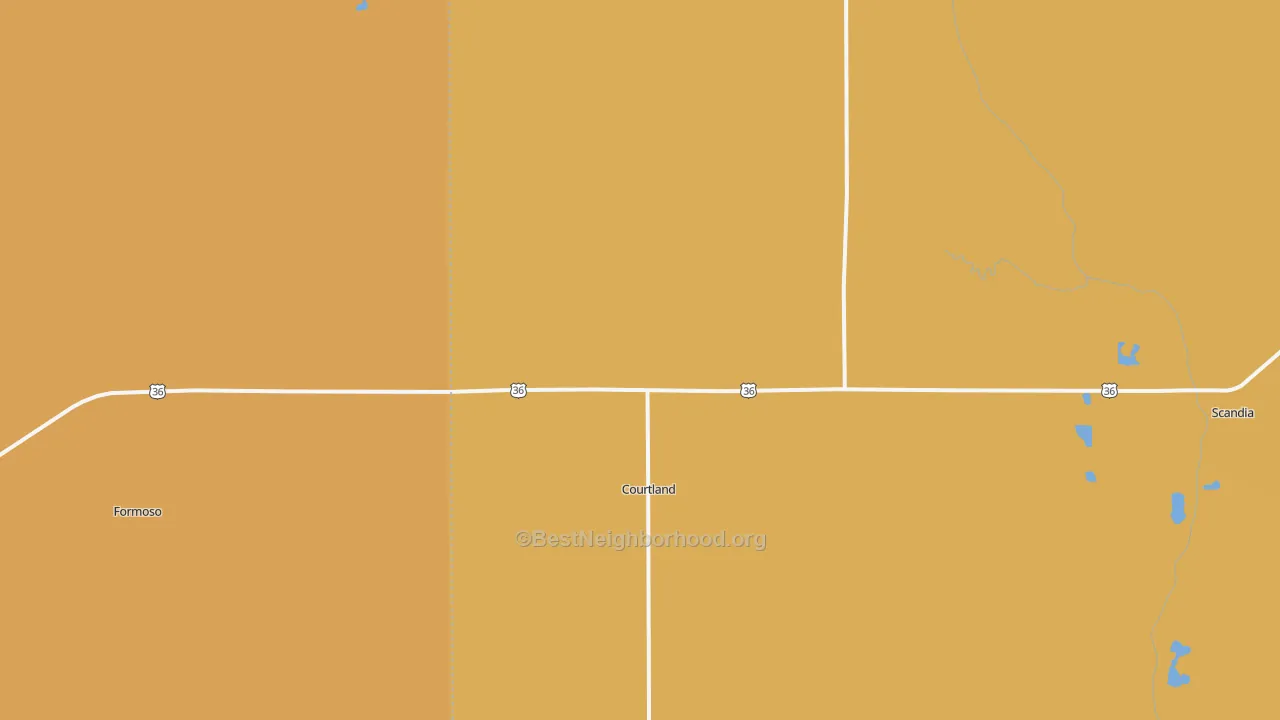Map of the best neighborhoods in the 66939 area, with better matches in green and worse matches in red