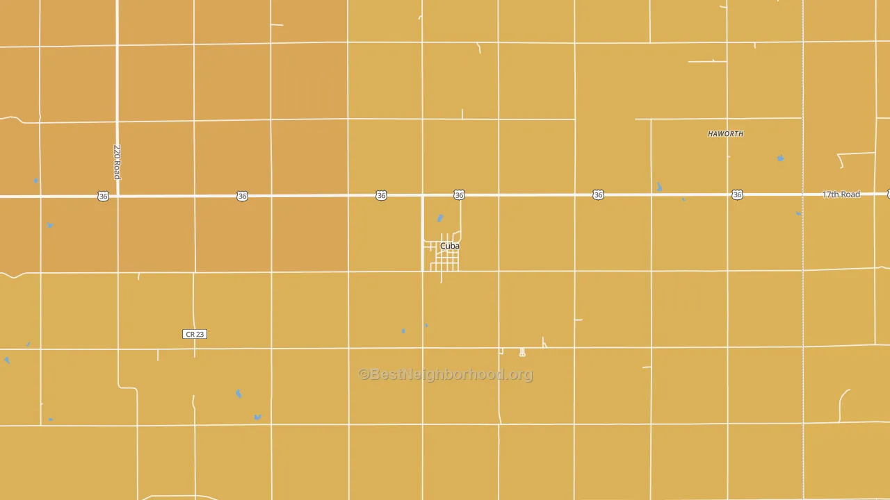 Map of the best neighborhoods in the 66940 area, with better matches in green and worse matches in red