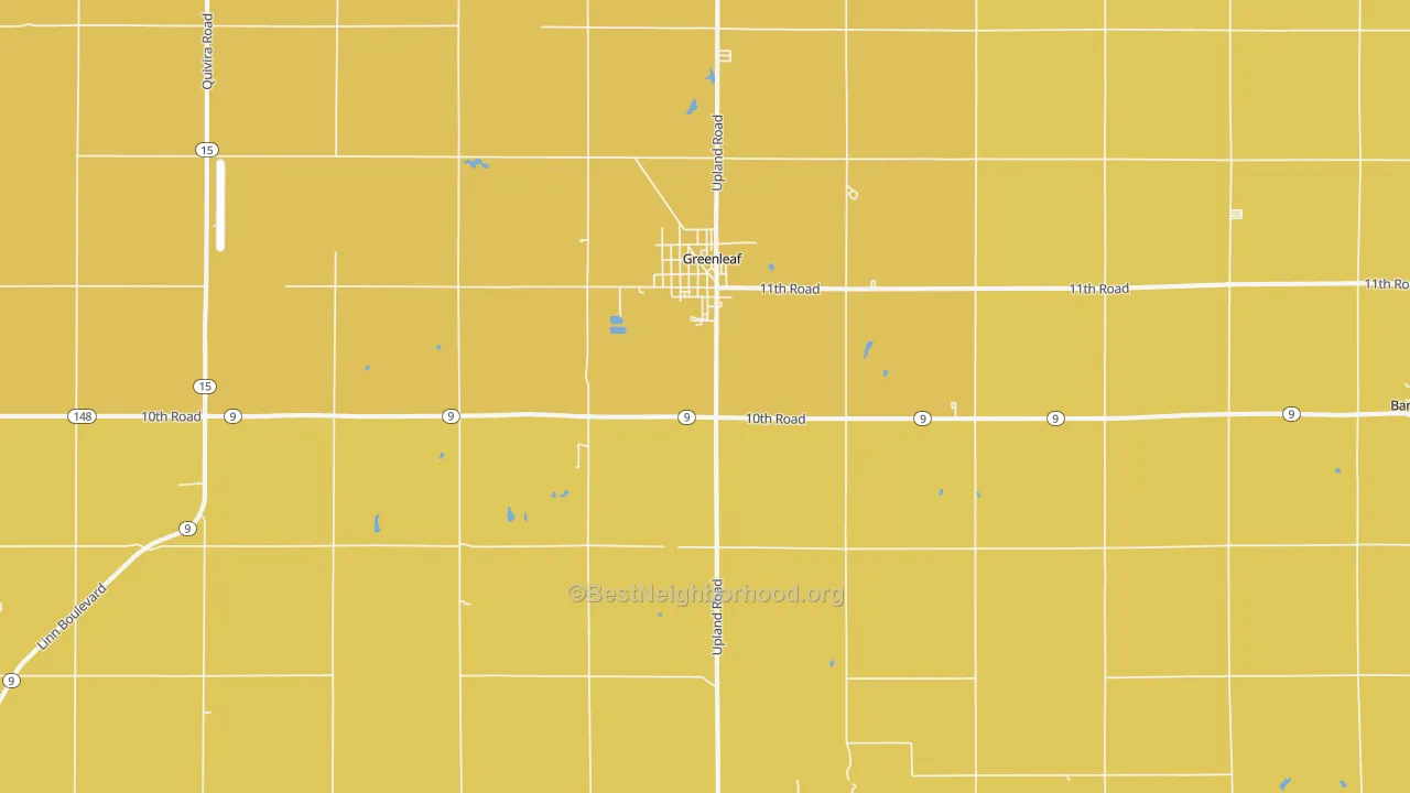 Map of the best neighborhoods in the 66943 area, with better matches in green and worse matches in red