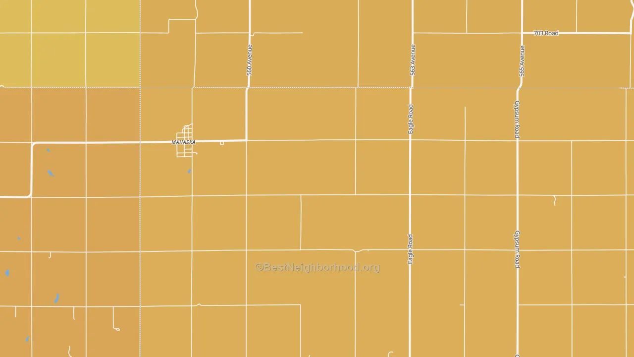Map of the best neighborhoods in the 66955 area, with better matches in green and worse matches in red
