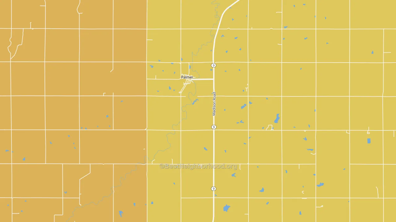 Map of the best neighborhoods in the 66962 area, with better matches in green and worse matches in red