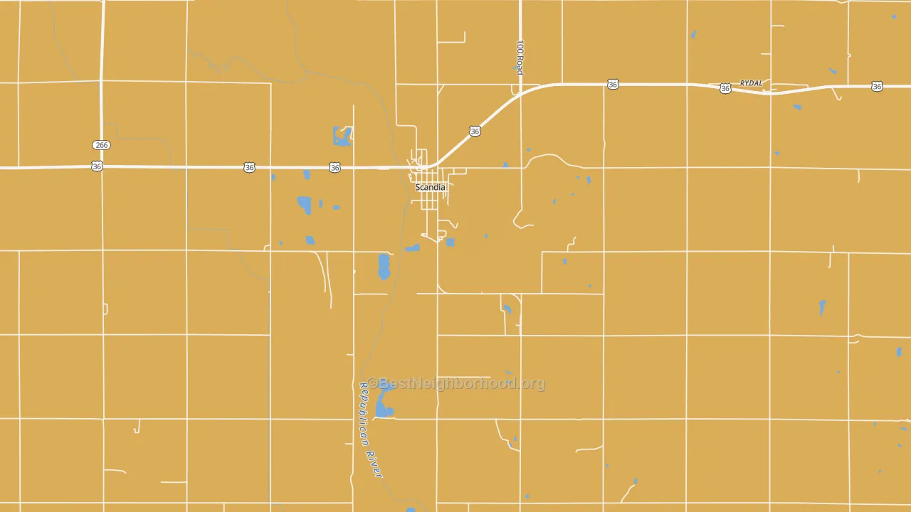 Map of the best neighborhoods in the 66966 area, with better matches in green and worse matches in red