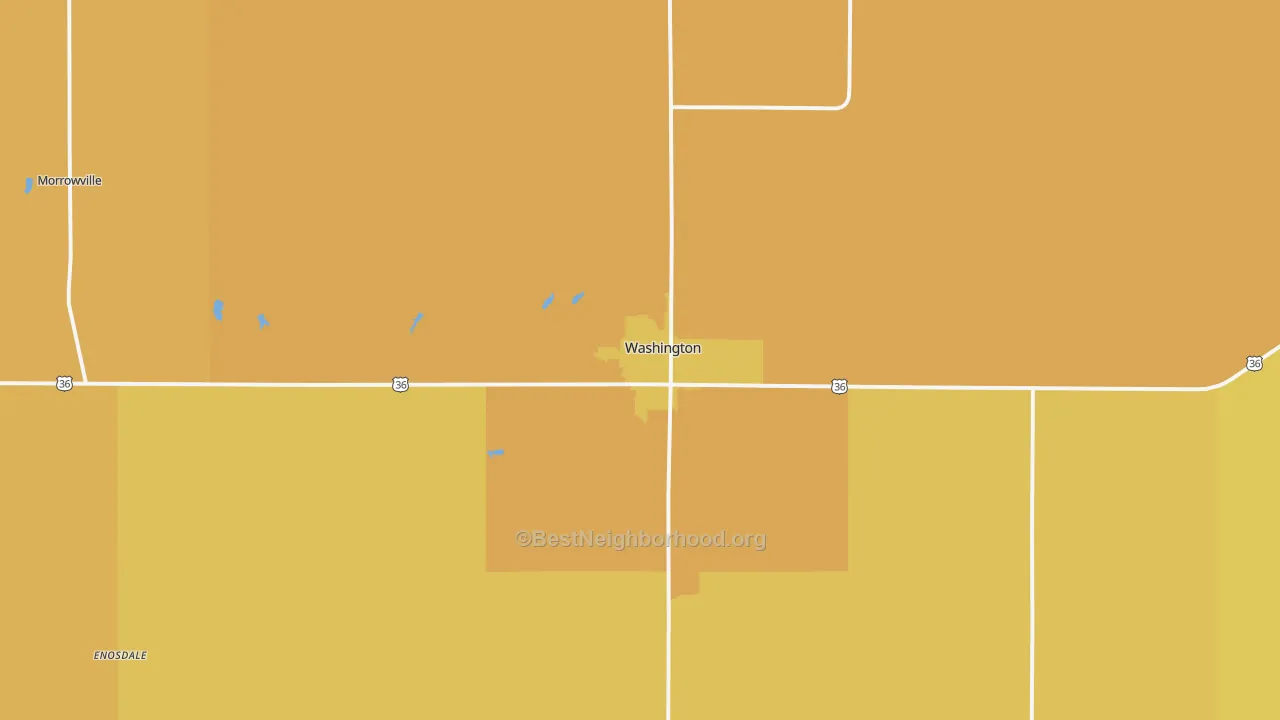 Map of the best neighborhoods in the 66968 area, with better matches in green and worse matches in red