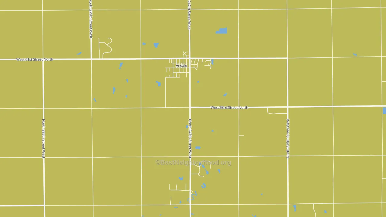 Map of the best neighborhoods in the 67001 area, with better matches in green and worse matches in red