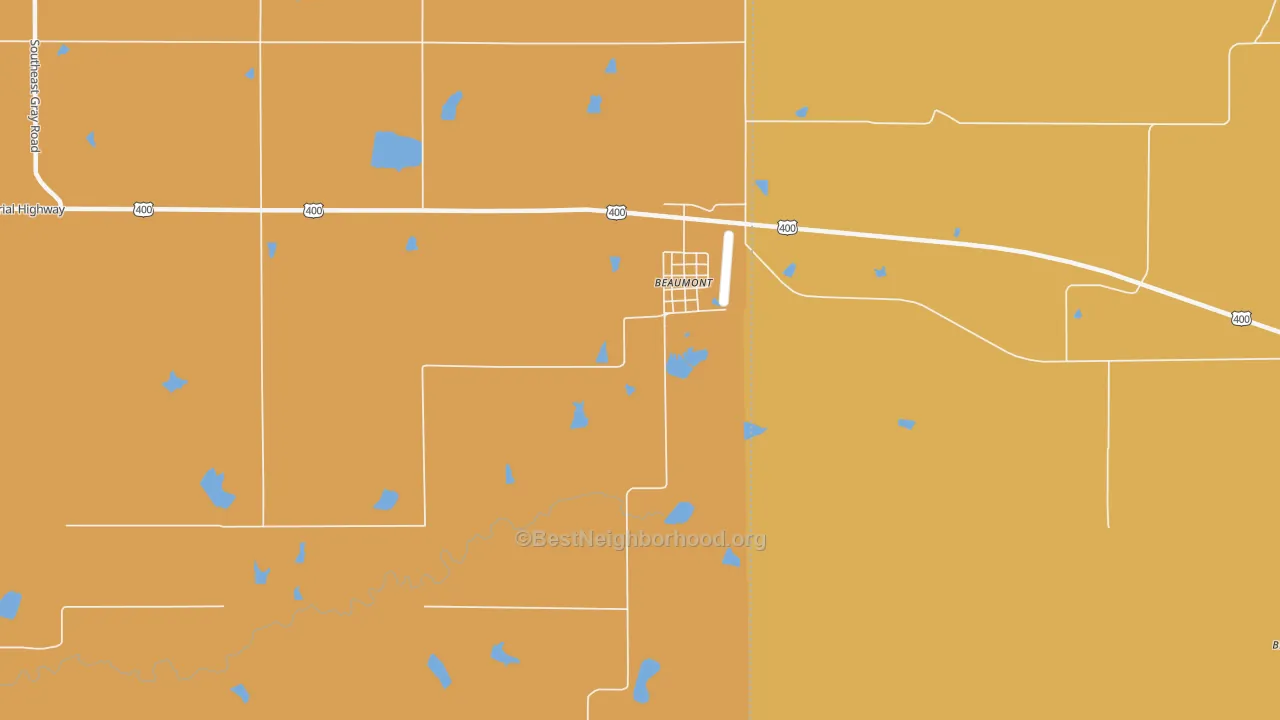 Map of the best neighborhoods in the 67012 area, with better matches in green and worse matches in red