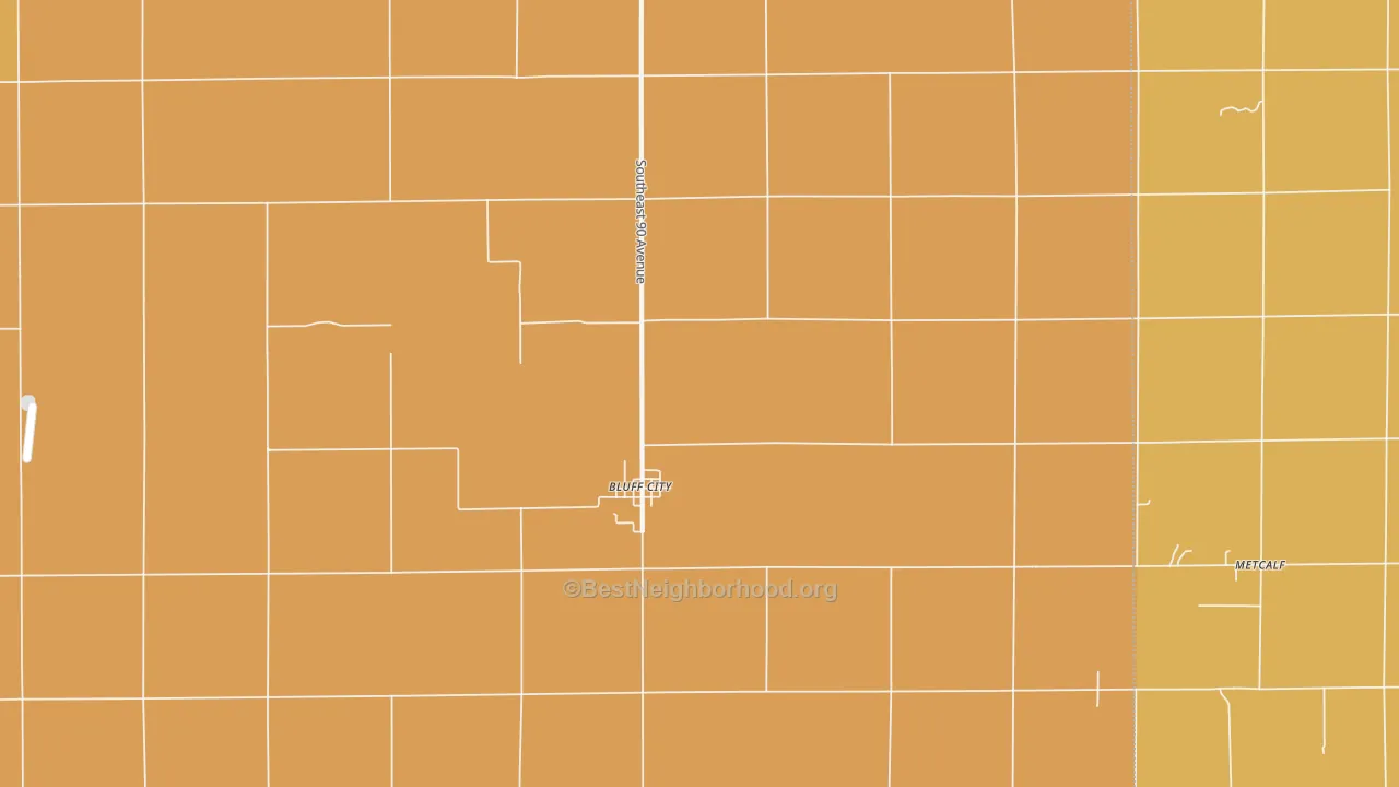 Map of the best neighborhoods in the 67018 area, with better matches in green and worse matches in red