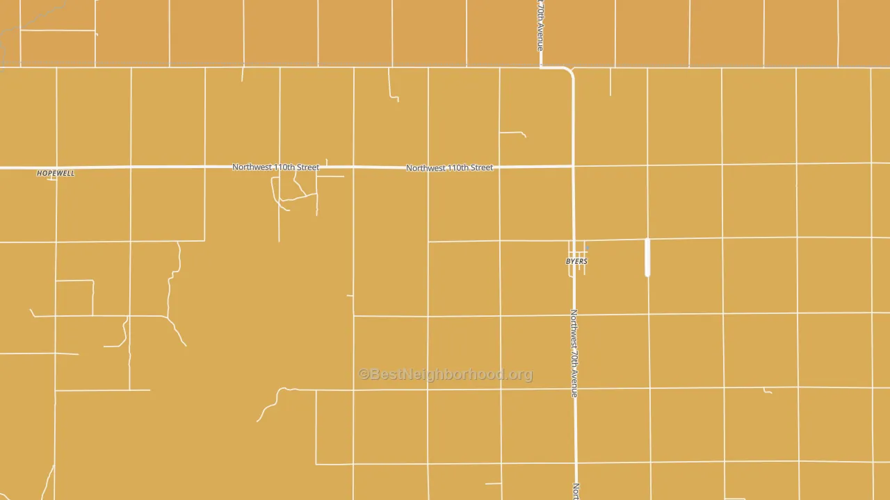 Map of the best neighborhoods in the 67021 area, with better matches in green and worse matches in red