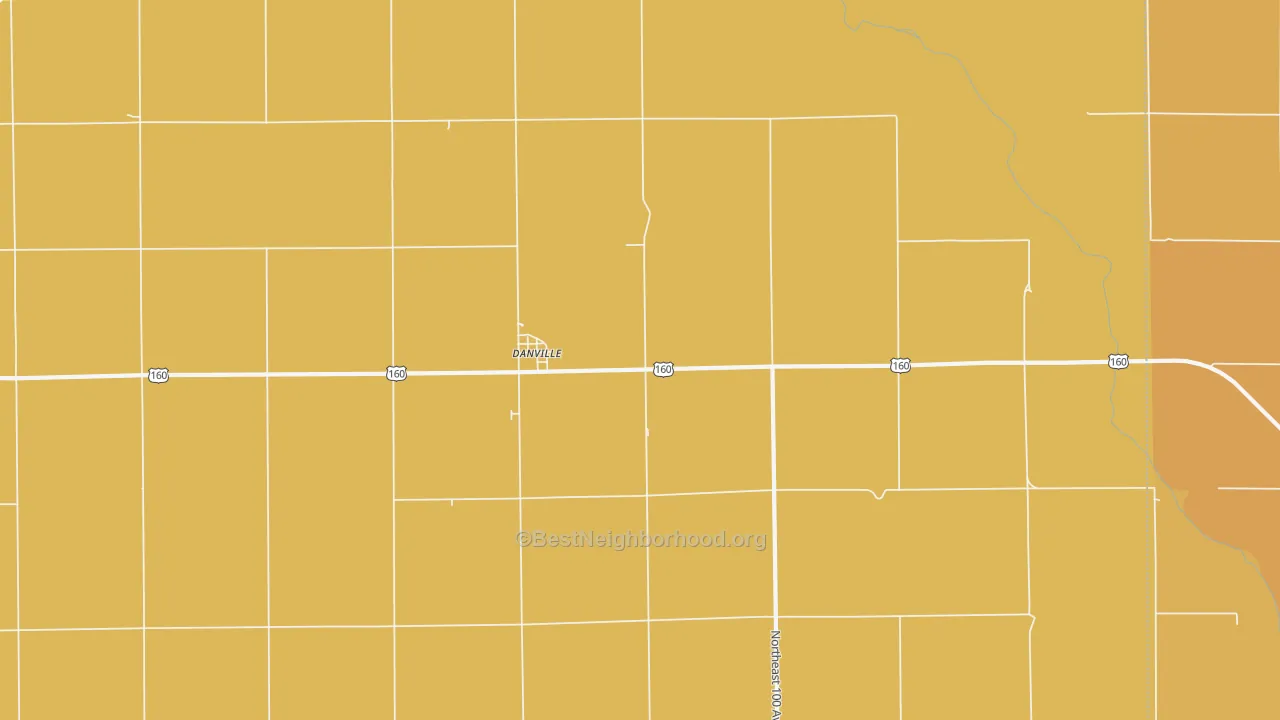 Map of the best neighborhoods in the 67036 area, with better matches in green and worse matches in red