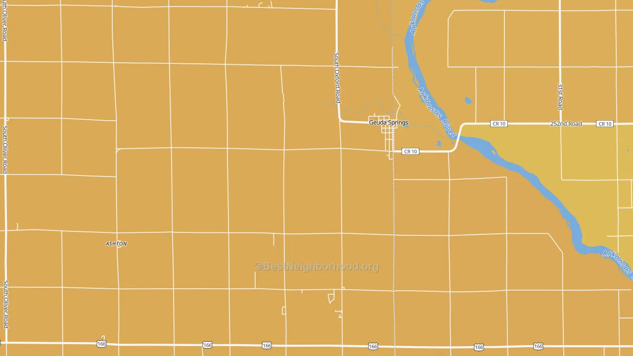 Map of the best neighborhoods in the 67051 area, with better matches in green and worse matches in red
