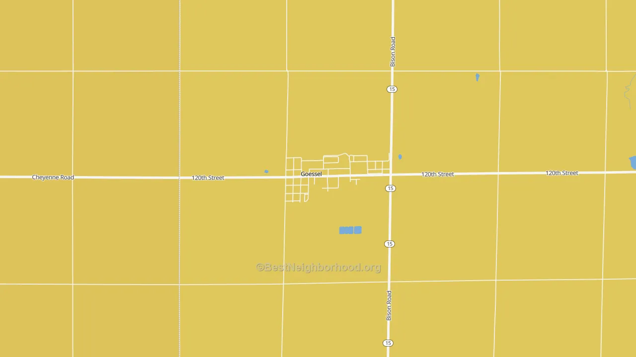 Map of the best neighborhoods in the 67053 area, with better matches in green and worse matches in red