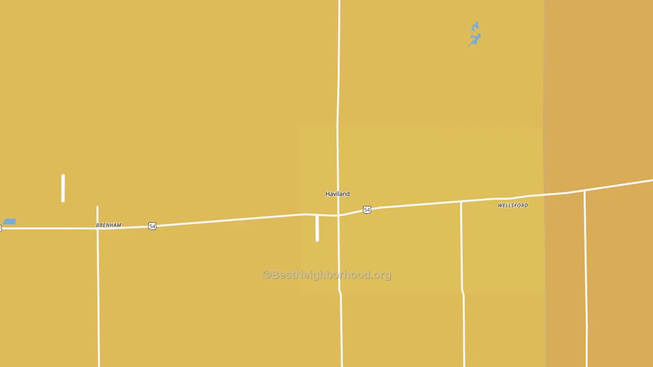 Map of the best neighborhoods in the 67059 area, with better matches in green and worse matches in red