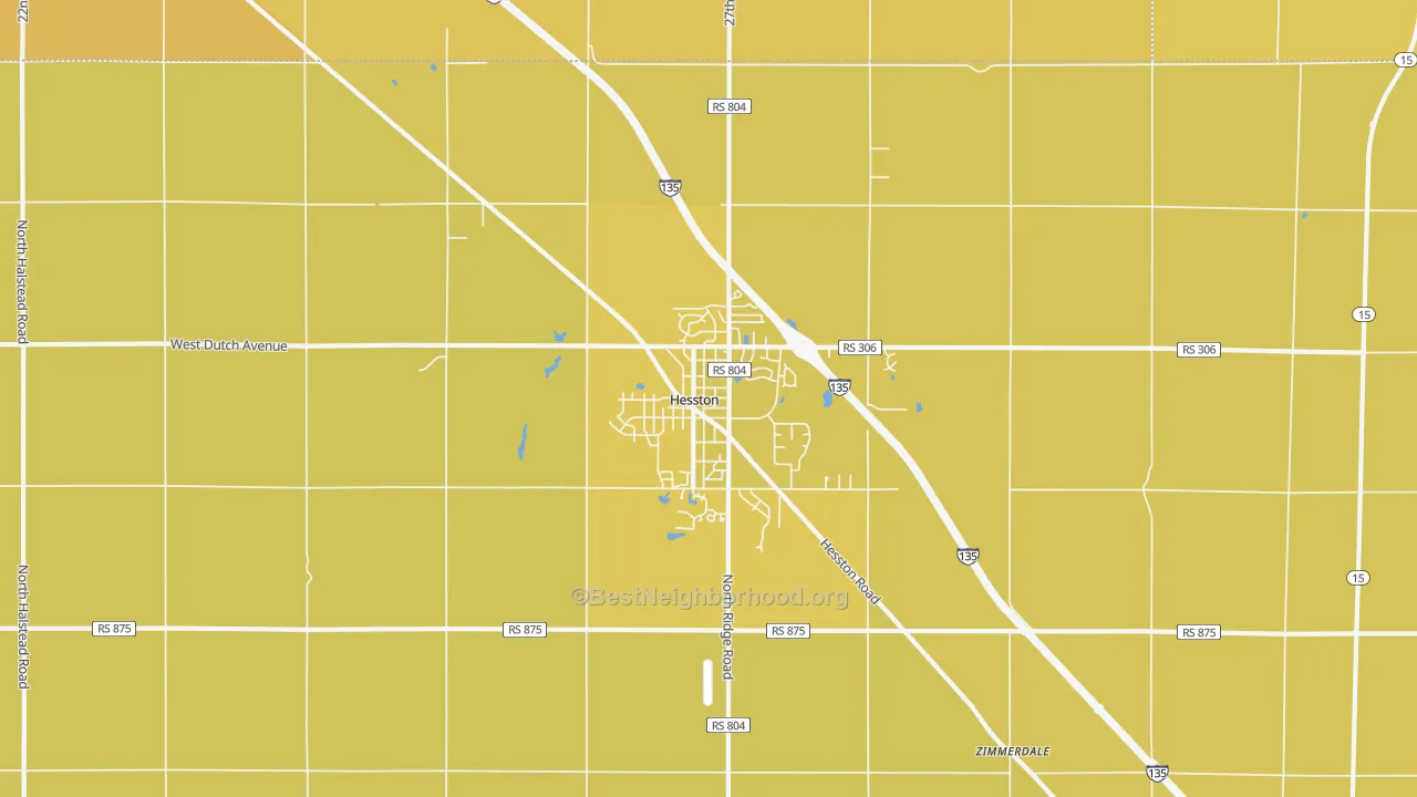 Map of the best neighborhoods in the 67062 area, with better matches in green and worse matches in red