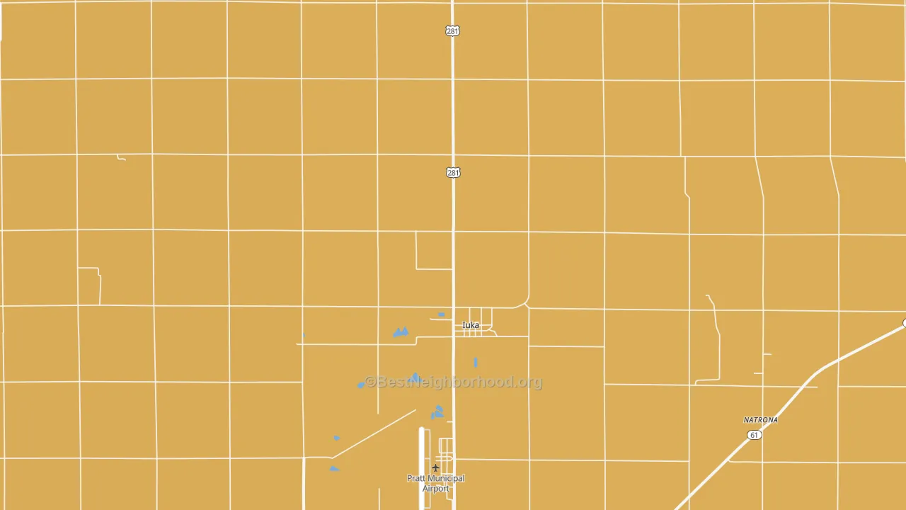 Map of the best neighborhoods in the 67066 area, with better matches in green and worse matches in red