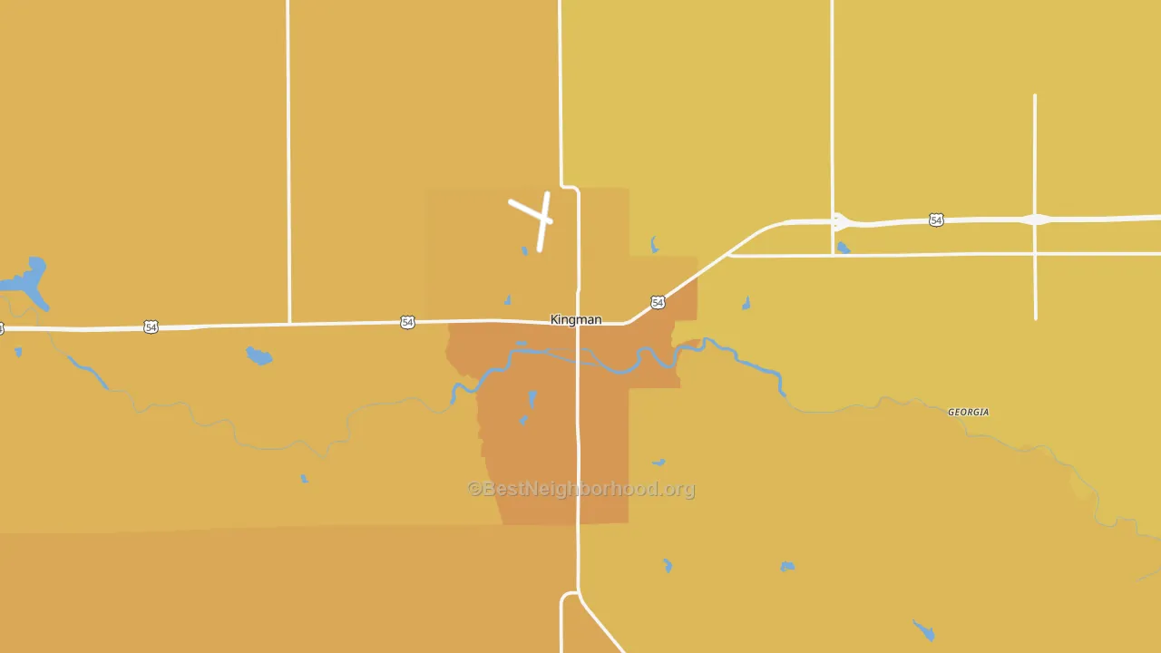 Map of the best neighborhoods in the 67068 area, with better matches in green and worse matches in red