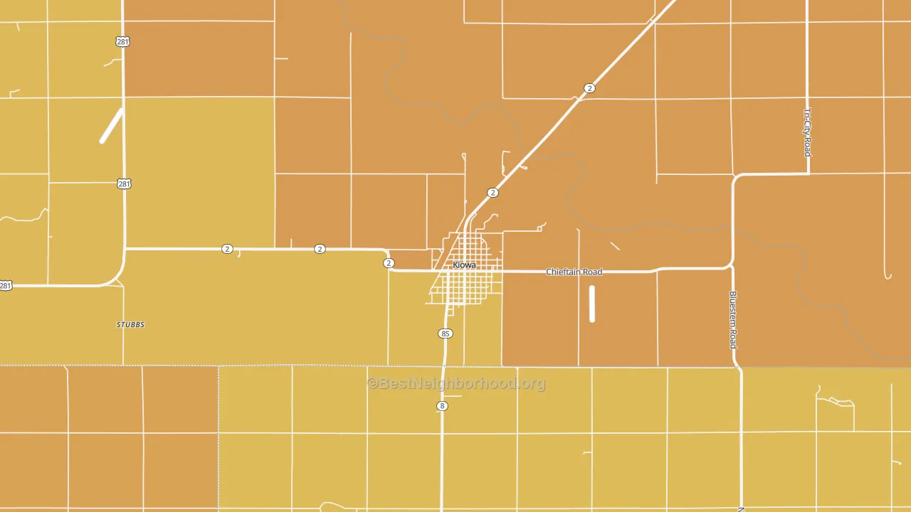 Map of the best neighborhoods in the 67070 area, with better matches in green and worse matches in red