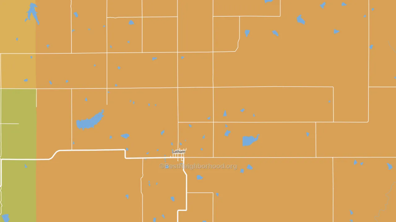 Map of the best neighborhoods in the 67072 area, with better matches in green and worse matches in red