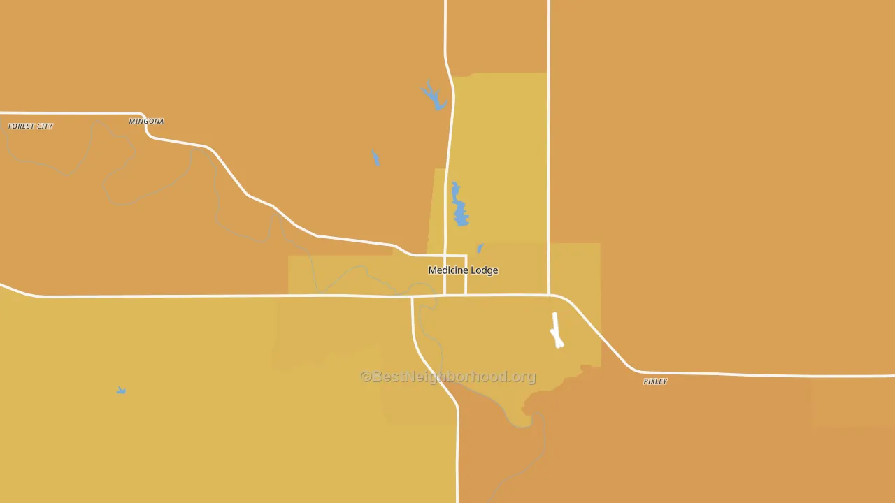 Map of the best neighborhoods in the 67104 area, with better matches in green and worse matches in red