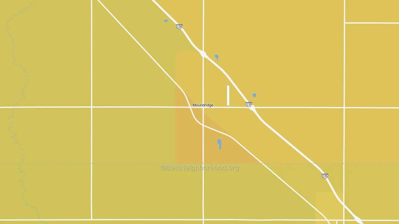 Map of the best neighborhoods in the 67107 area, with better matches in green and worse matches in red